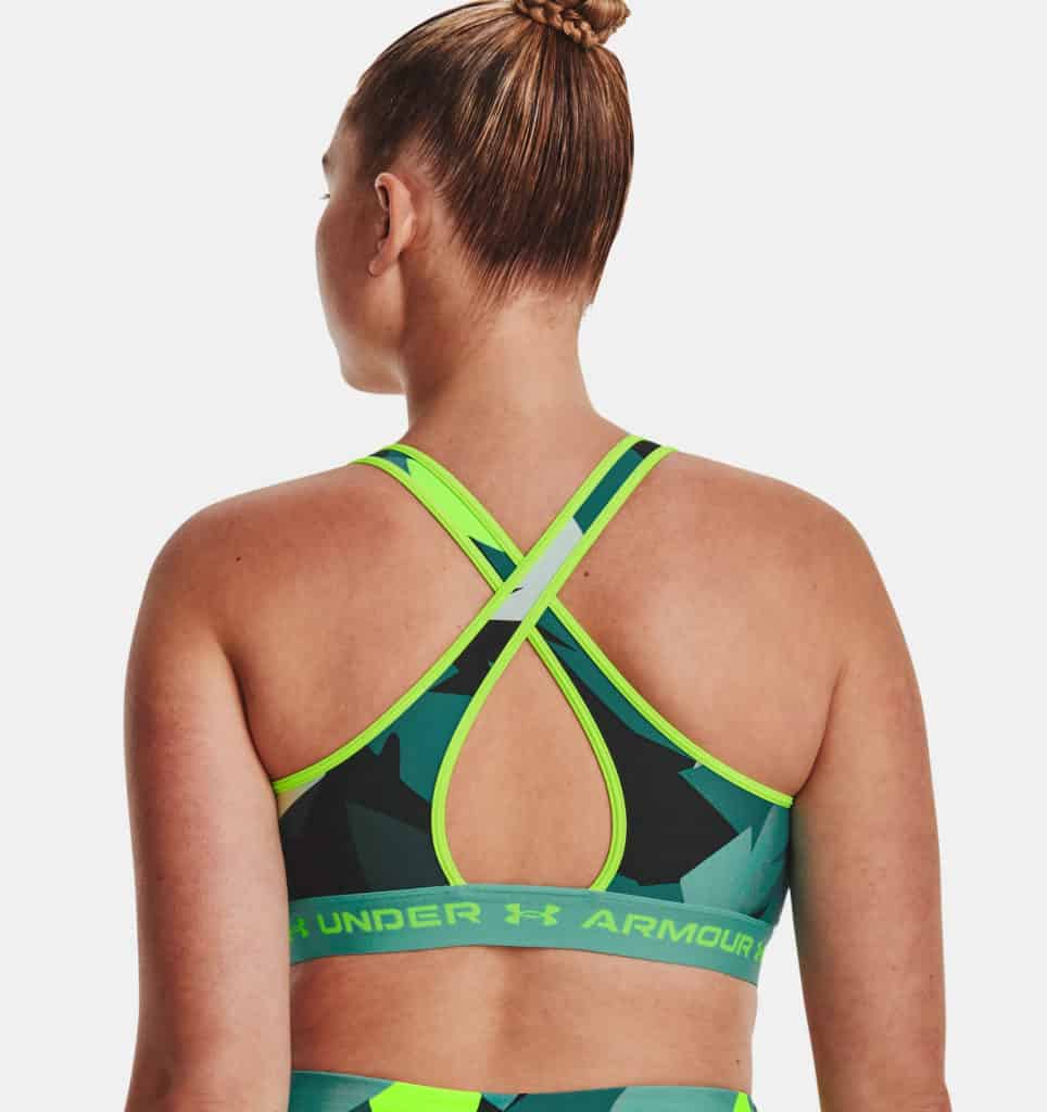 Under Armour Womens Armour® Mid Crossback Printed Sports Bra worn back 3