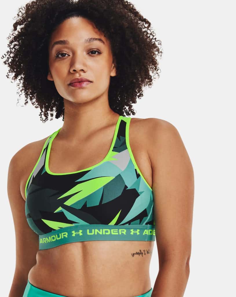 Under Armour Womens Armour® Mid Crossback Printed Sports Bra worn front 2