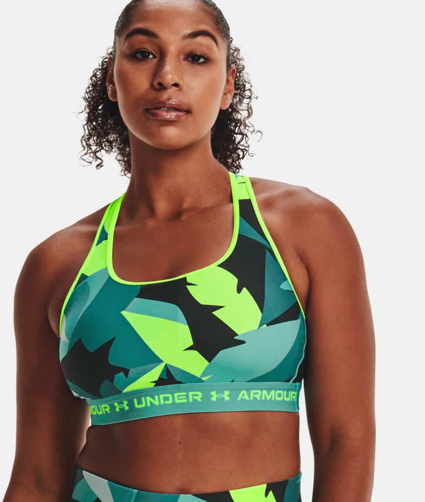 Under Armour Womens Armour® Mid Crossback Printed Sports Bra worn front 3