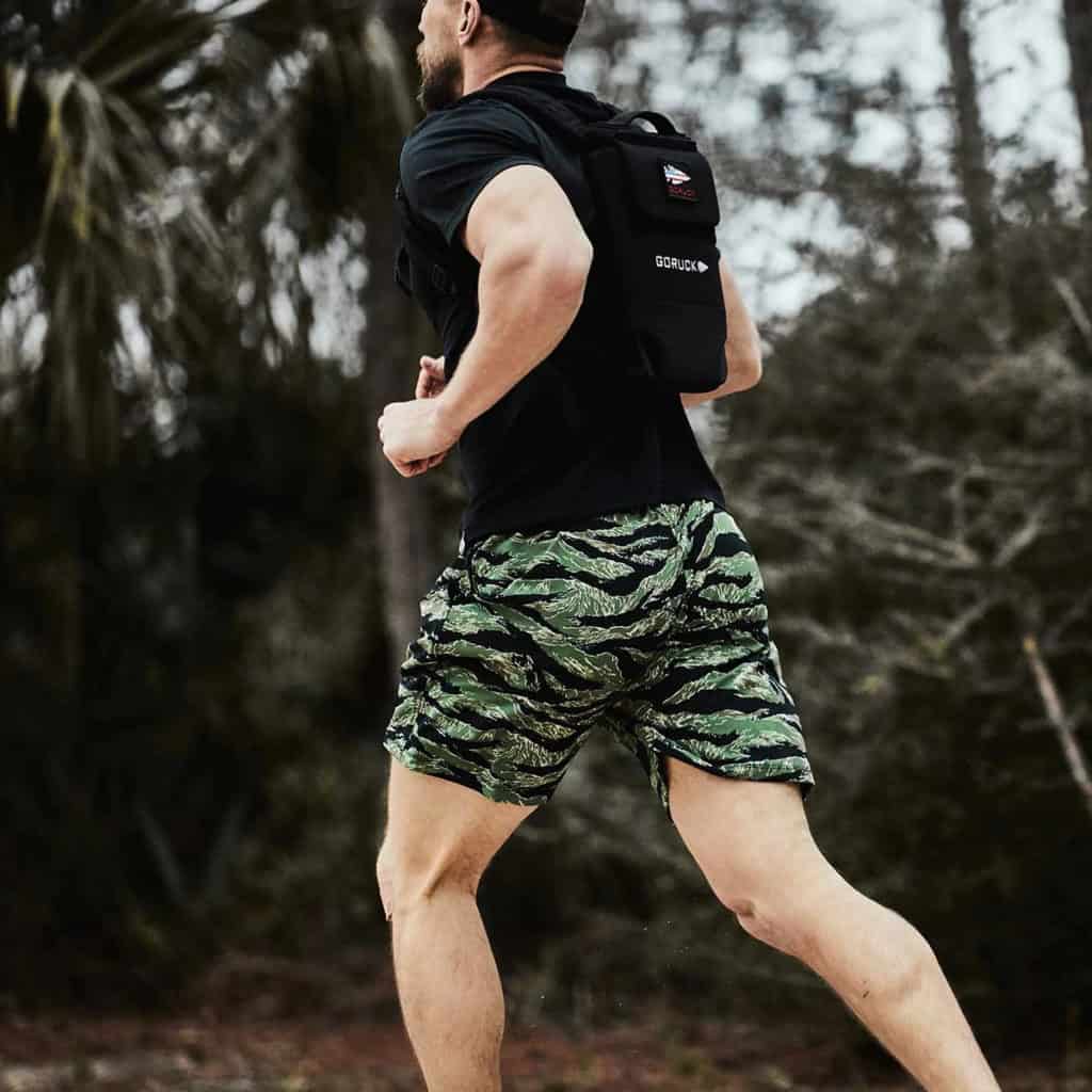 GORUCK Indestructible Training Shorts - 7.5 worn running