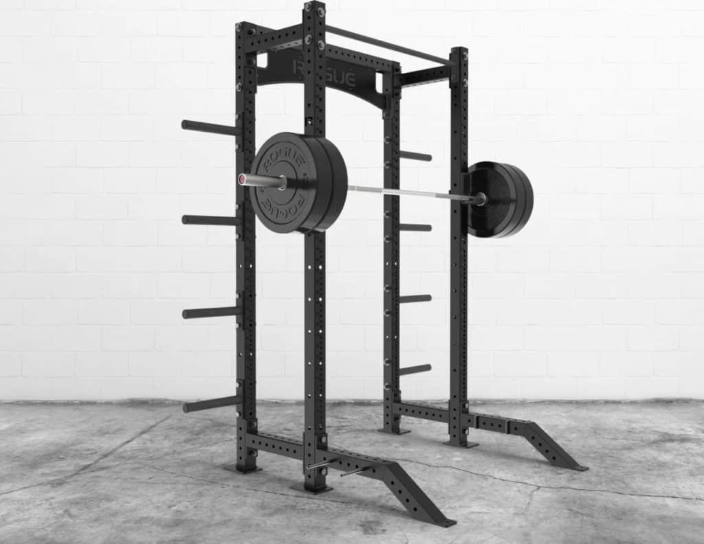 Rogue Monster Lite Half Rack with a barbell
