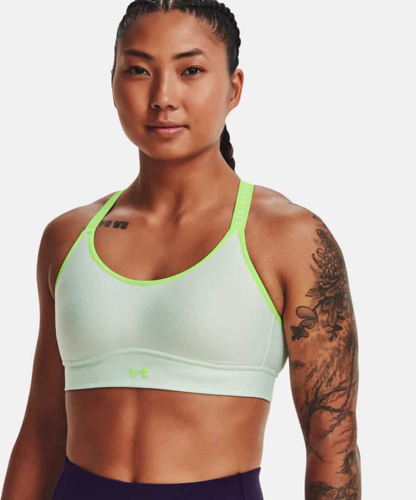 Under Armour Womens UA Infinity Mid Covered Sports Bra worn front