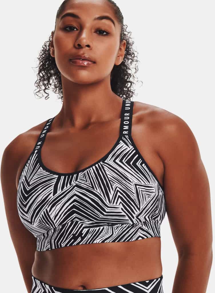 Under Armour Womens UA Infinity Mid Printed Sports Bra worn front 3