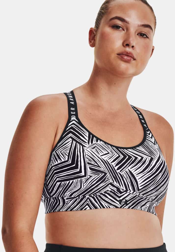 Under Armour Womens UA Infinity Mid Printed Sports Bra worn front 4