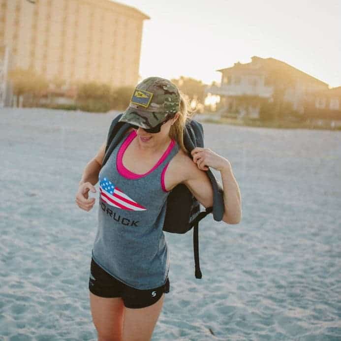 GORUCK Tank - Red, White & Blue (Women) worn by an athlete