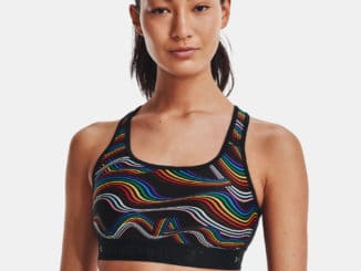 Under Armour Womens Armour Mid Crossback Pride Sports Bra front worn