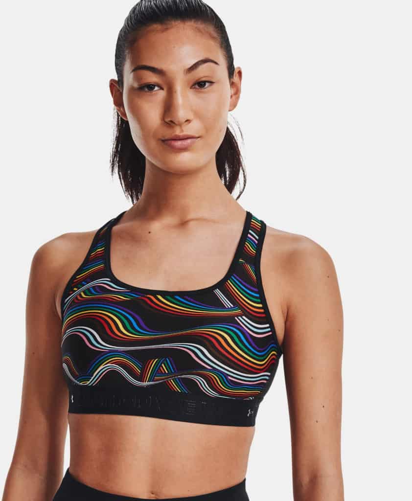 Under Armour Womens Armour Mid Crossback Pride Sports Bra front worn