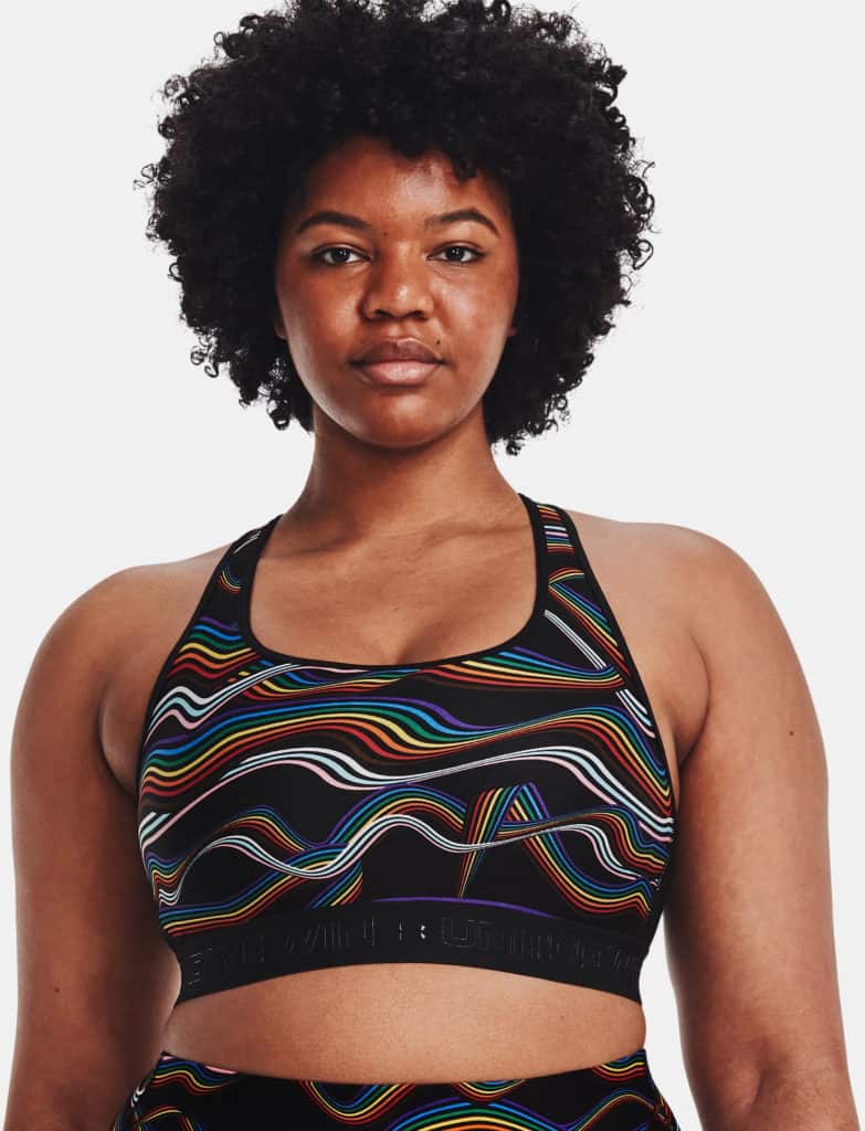 Under Armour Womens Armour Mid Crossback Pride Sports Bra worn front 1