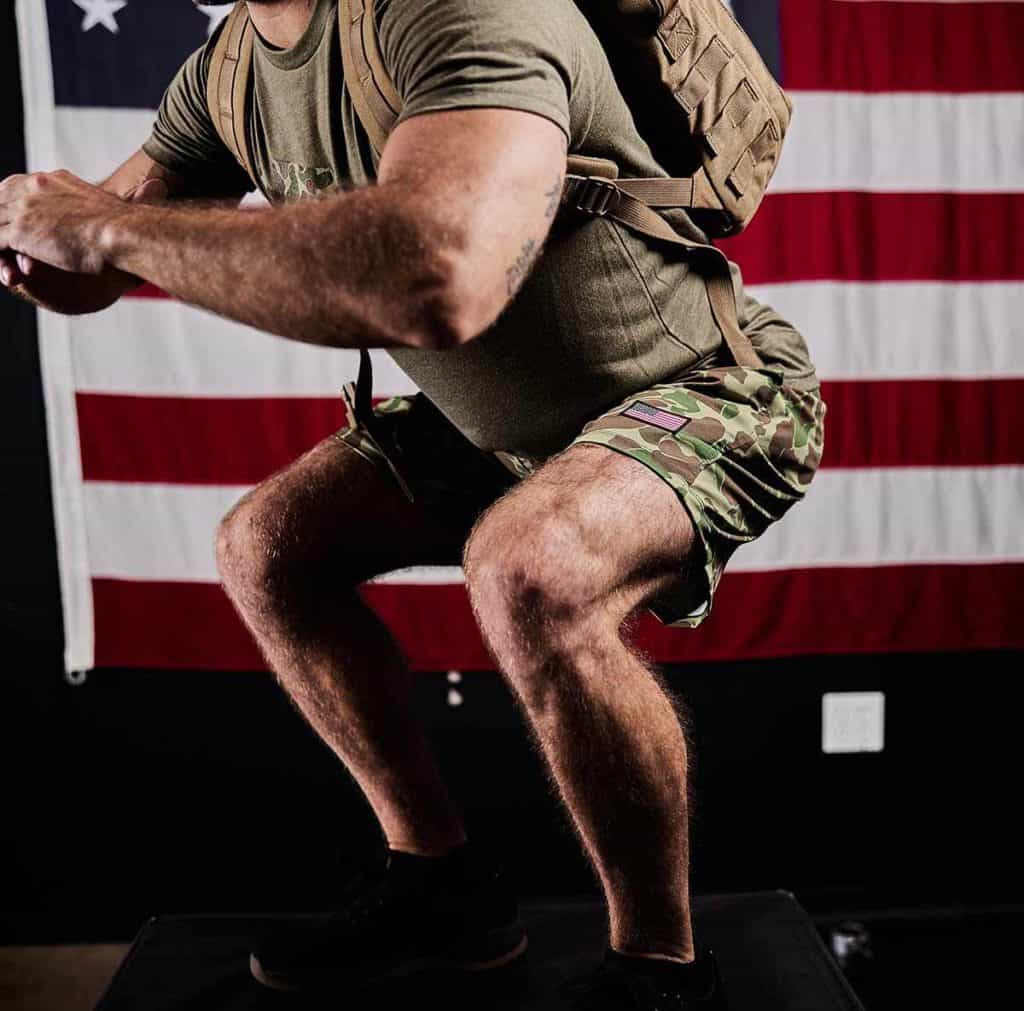 GORUCK Indestructible Training Shorts - 7.5 worn by an athlete