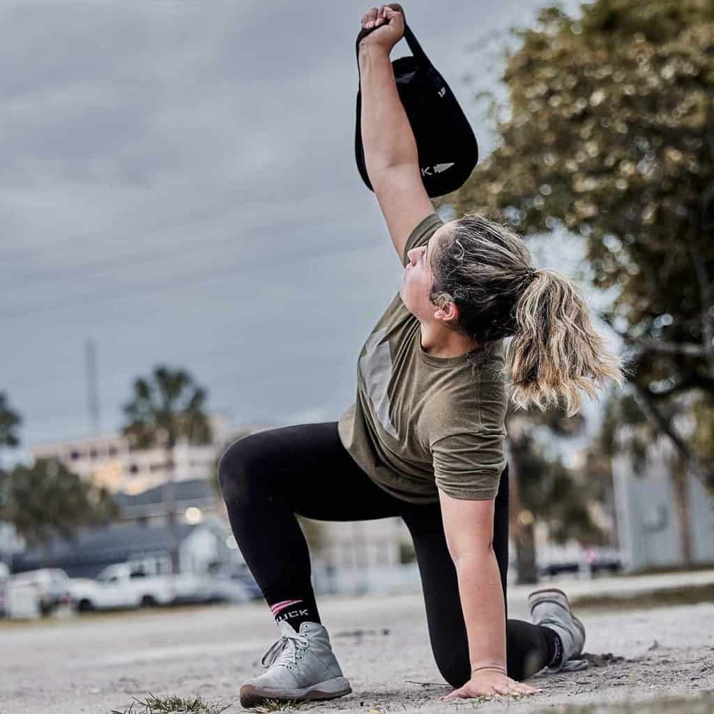 GORUCK Sand Kettlebells 13lbs with an athlete