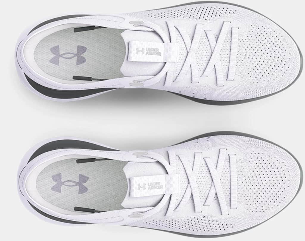 Under Armour Womens UA Flow Synchronicity Running Shoes white metallic silver top view