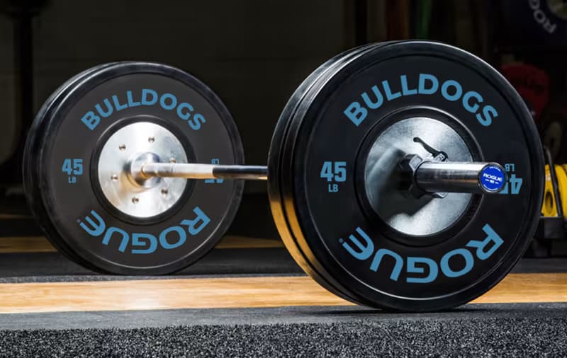 rogue zeus custom bumpers bulldogs custom text on barbell plates