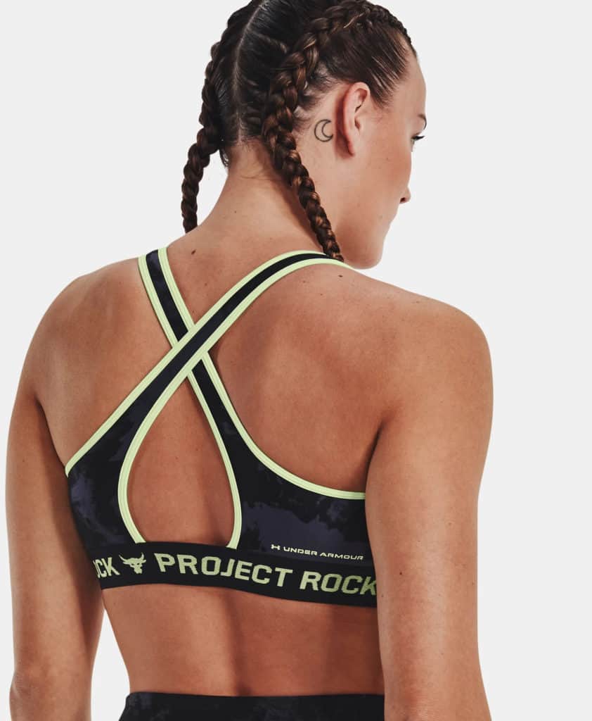 Under Armour Womens Project Rock Crossback Printed Sports Bra back worn