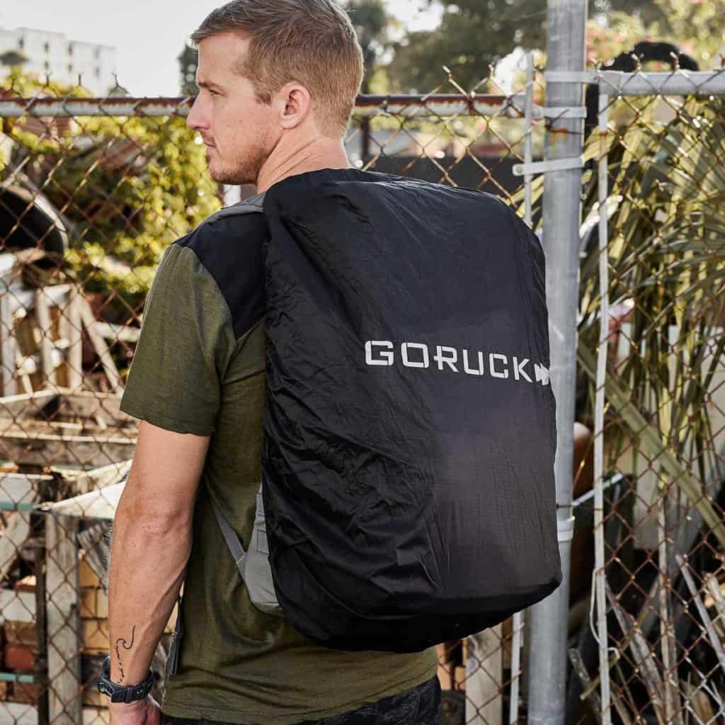 GORUCK Ruck Rain Cover black worn by an athlete 2