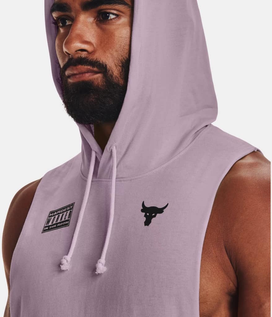 Under Armour Mens Project Rock Show Your Work Sleeveless Hoodie hood