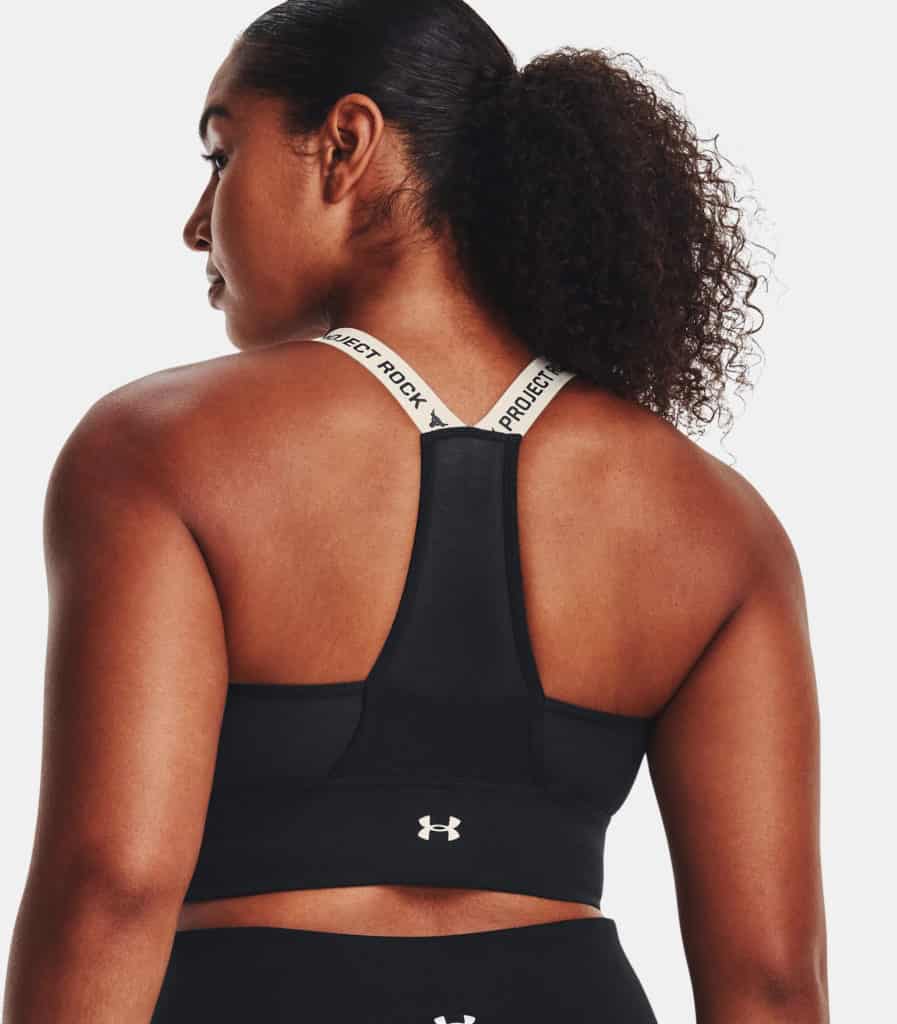 Under Armour Womens Project Rock Infinity Mid Sports Bra back worn