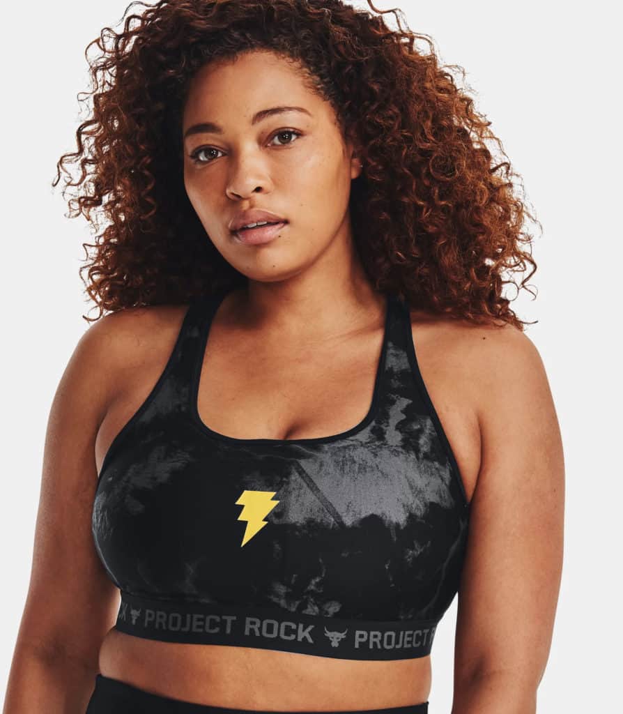 Under Armour Womens Project Rock HeatGear® Black Adam Sports Bra front