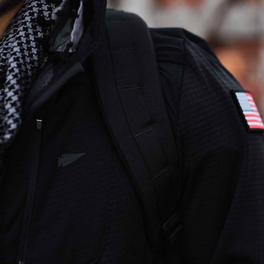 GORUCK Indestructible Grid Fleece Full Zip worn by an athlete details